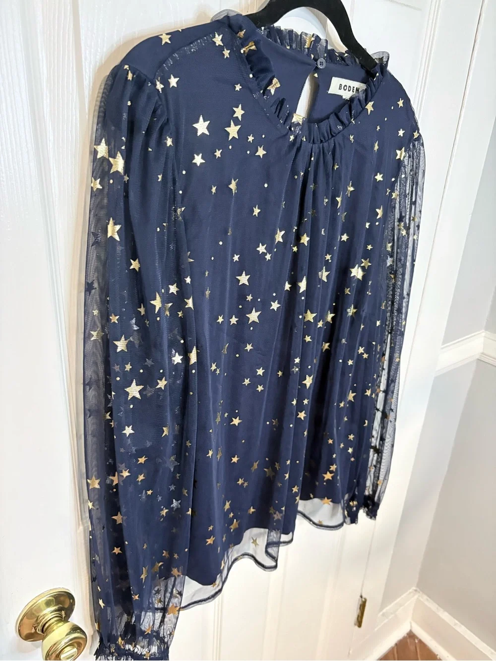Boden Navy & Gold Metallic Star Mesh Blouse | US 18 / UK 22